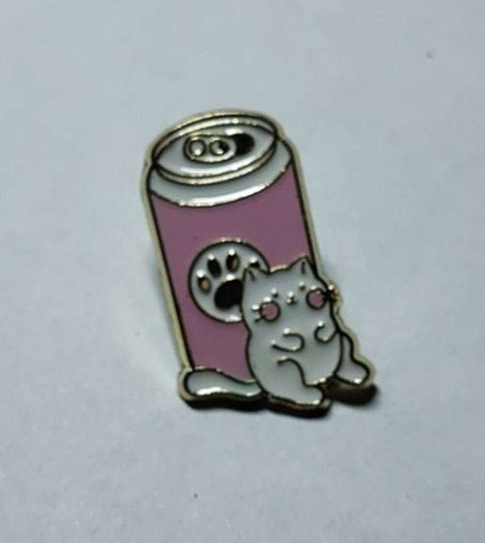 Cute Cat & Soda Can Pin Kitty Lapel Hat Brooch